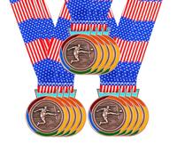 JunyiDIY Medalla de fútbol personalizada de bronce dorado y plateado con bandera de Estados Unidos, cinta de estrella o arco iris, individual o a granel, 12/24/36 piezas, medalla de premio con texto o