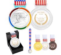 JunyiDIY Medalla de fútbol personalizada de bronce dorado y plateado con bandera de Estados Unidos, cinta de estrella o arco iris, individual o a granel, 12/24/36 piezas, medalla de premio con texto o