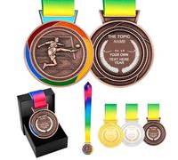 JunyiDIY Medalla de fútbol personalizada de bronce dorado y plateado con bandera de Estados Unidos, cinta de estrella o arco iris, individual o a granel, 12/24/36 piezas, medalla de premio con texto o