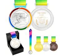 JunyiDIY Medalla de fútbol personalizada de bronce dorado y plateado con bandera de Estados Unidos, cinta de estrella o arco iris, individual o a granel, 12/24/36 piezas, medalla de premio con texto o