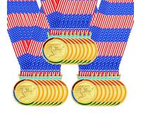 JunyiDIY Medalla de fútbol personalizada de bronce dorado y plateado con bandera de Estados Unidos, cinta de estrella o arco iris, individual o a granel, 12/24/36 piezas, medalla de premio con texto o