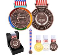JunyiDIY Medalla de fútbol personalizada de bronce dorado y plateado con bandera de Estados Unidos, cinta de estrella o arco iris, individual o a granel, 12/24/36 piezas, medalla de texto o premio QR