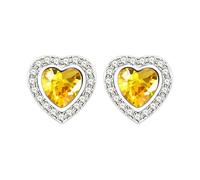 JunyiDIY Pendientes de Cristal Amarillo de la Suerte, Joyería Romántica con Corazón AA Circonita para Mujeres, Seres Queridos, Reuniones Familiares & Noches Elegantes YA4135