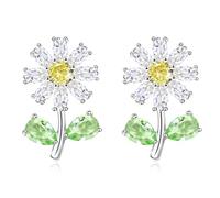 JunyiDIY Pequeños aretes de tuerca con diseño de margaritas, estilo occidental de alta gama, girasoles, joyería hipoalergénica para novia, boda, fiesta, baile de graduación, Adjustable, Latón, Circón