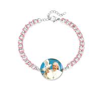 JunyiDIY pulsera ajustable de esmalte rosa con Papa Francisco y Paloma de Paz, accesorio religioso para hija, símbolo de devoción y gratitud en Acción de Gracias YA5960