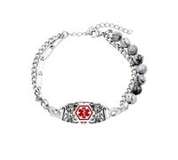 JunyiDIY pulsera alerta médica diabetes tipo 2, acero inoxidable, cadena piedra natural imagen, diseño dual, identificación emergencia hombres mayores, regalo cumpleaños Día del Padre