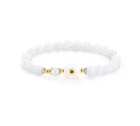 JunyiDIY Pulsera Blanca con Cristal de la Suerte - Pulsera Floral Elegante Hecha a Mano - Regalo para Madrinas o Mamás YS5620