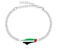 JunyiDIY Pulsera con Bandera Nacional Palestina, Color Plateado Joyería Islámica Hipoalergénica para Hermanos y Hermanas | Regalo de Libertad e Igualdad YA5031