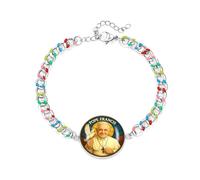 JunyiDIY pulsera de acero inoxidable con esmalte vibrante del Papa Francisco, banda espiritual ajustable para mujer, recuerdo de paz para Navidad y reflexiones YA5960