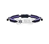JunyiDIY Pulsera de Alerta de Salud Mental, Banda de Identificación MHC Trenzada en Púrpura y Negro - Diseño Resistente Hecho a Mano para Adultos y Personas Mayores YS5833