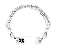 JunyiDIY Pulsera de alerta médica intercambiable de acero inoxidable para hombre, pulsera de alarma médica personalizada, identificación de emergencia de 20 cm, pulsera de identificación de emergencia