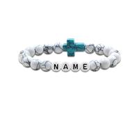 JunyiDIY Pulsera De Cuentas Turquesa Blanca Con Cruz Para Hombres - Nombre Personalizado Joyería Simboliza Fe Para Papá Abuelo Padrino Cumpleaños Día Padre YA5640