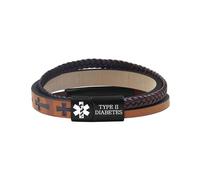 JunyiDIY Pulsera de identificación médica trenzada de piel sintética para hombre con placa grabada de acero inoxidable, impermeable, ligera, pulsera de emergencia, regalo de cumpleaños para él y uso