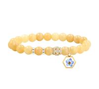 JunyiDIY Pulsera de jade beige con flor seca y semilla de mostaza, joya de fe para hija y celebraciones religiosas YS5485