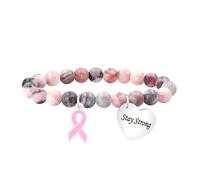 JunyiDIY Pulsera de Lazo Rosa con piedra cebra - Joyería “Stay Strong” de apoyo para hermana, abuela, luchadoras y supervivientes.