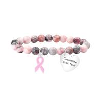 JunyiDIY Pulsera de piedra cebra con Lazo Rosa personalizada - Dije de corazón - Regalo de apoyo para hija o amiga superviviente