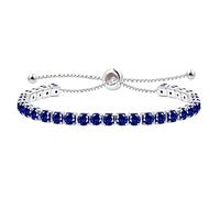 JunyiDIY Pulsera De Tenis Chapada En Plata Para Mujer Con Circonita Cúbica Azul Oscuro, Cadena Ajustable Slider BOLO Joyería Elegante Para Navidad Para Abuela Hija YA4043