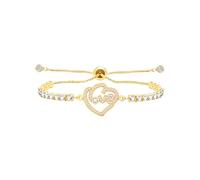 JunyiDIY Pulsera de tenis de cristal en forma de corazón de oro con letras huecas de AMOR, joyería de circonio cúbico para esposa prometida, regalo de boda de compromiso YA5526