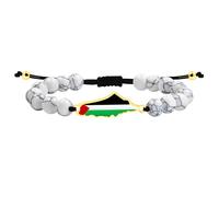 JunyiDIY Pulsera howlita sintética bandera palestina para él/ella, perlas blancas/grises, ajustable, amistad y paz YA6029