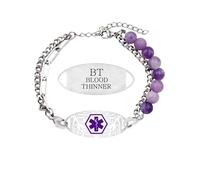 JunyiDIY pulsera identificación emergencia epilepsia, cuentas lepidolira moradas, cadena doble acero inoxidable elegante, corredores adultos graduación día amistad