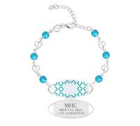 JunyiDIY Pulsera médica circonio azul para mejores amigos, cadena corazón moderna, alerta salud mental para graduación