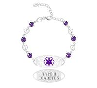 JunyiDIY Pulsera médica circonio violeta diabetes tipo 2 para mujer, cadena corazón, alerta hipoalergénica para Acción de Gracias