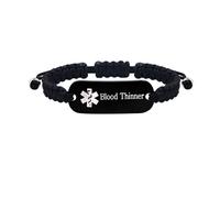 JunyiDIY Pulsera Negra para Anticoagulantes, Banda Médica de Cuerda Hipoalergénica - Identificación de Emergencia para Papá o Hermanos YS5833