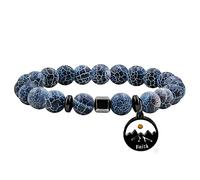 JunyiDIY Pulsera Religiosa De Fe Montaña Mostaza Para Hombres Mujeres - Pulsera Hecha A Mano De Piedra Natural Ágata Azul Desgastada Hematita Fe Inspiradora Para Amigo Cristiano Regalo De Cumpleaños