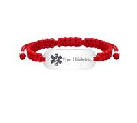 JunyiDIY Pulsera Roja para Diabetes Tipo 1, Pulsera Trenzada para Identificación Médica de Emergencia - Diabetes T1D para Mamá, Hermana o Hija YS5833