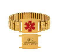 JunyiDIY Salud Mental Pulsera Médica Banda Ancha Elástica Grabado Gratis Impermeable Hipoalergénica con Símbolo Rojo Emergencia Joyería de Seguridad para Mujeres Hombres