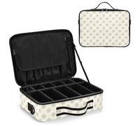 junzan Bolsa organizadora de maquillaje grande con divisores y correa ajustable, color crema a cuadros, Vichy crema, 14.6 x 10.6 x 4.7 inches, Colorido