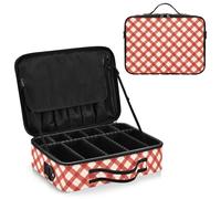 junzan Bolsa organizadora de maquillaje grande con divisores y correa ajustable, color rojo crema, Vichy rojo crema, 14.6 x 10.6 x 4.7 inches, Colorido