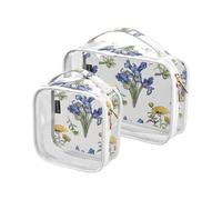 junzan Bolsas de viaje transparentes para artículos de tocador, bolsa de viaje azul crisantemo, bolsa de viaje aprobada por la TSA, bolsa de maquillaje de viaje, azul, (Chrysanthemum Blue), Pack De 2