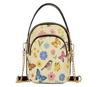 JUNZAN Bolso cruzado acolchado para mujer para smartphone | 3 formas de uso: de mano, hombro, bandolera, gimnasio, excursión, casual, flores silvestres, mariposa, pájaro