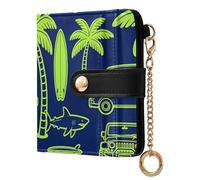 JUNZAN Carteras pequeñas para mujer, diseño de tiburones azul marino tropical, delgada, con tarjetero plegable con cremallera, bolsillo para monedas, bloqueo RFID