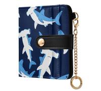 JUNZAN Carteras pequeñas para mujer, diseño de tiburones martillo, color azul marino, con llavero, billetera plegable con cremallera, bolsillo para monedas, bloqueo RFID