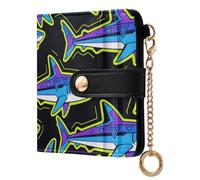 JUNZAN Carteras pequeñas para mujer, diseño de tiburones modernos, delgada, con llavero, tarjetero plegable con cremallera, bolsillo para monedas, bloqueo RFID