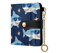 JUNZAN Carteras pequeñas para mujer, divertidas, tiburones, estrellas de mar, llavero delgado para mujer, cartera plegable con bolsillo para monedas, bloqueo RFID