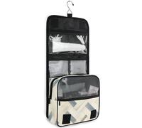 junzan Crosshatch - Neceser colgante para mujeres y hombres, bolsa de cosméticos de viaje con gancho, organizador de maquillaje familiar, Azul y blanco marfil, 18.5"(Unfold) x 9" W x 4" H, Colorido