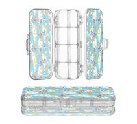 JUNZAN Divertida caja de almacenamiento de lápices Hawaii transparente de doble cubierta, caja rígida para bolígrafos para manualidades con tapa hermética, color azul