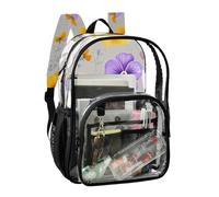 JUNZAN Mochila transparente de pensamientos de dibujos animados gris para niñas y mujeres, mochila transparente de 15.7 pulgadas para la escuela