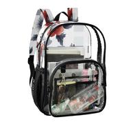 JUNZAN Mochila transparente floral con cuadros para niñas y mujeres, mochila transparente de 15.7 pulgadas para la escuela