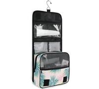 junzan Neceser colgante con diseño de palmeras tropicales turquesa para mujeres y hombres, bolsa de cosméticos de viaje con gancho, organizador de maquillaje familiar, Tropical_2, 18.5"(Unfold) x 9" W