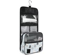 JUNZAN Neceser colgante de animales del bosque para mujeres y hombres, bolsa de cosméticos de viaje con gancho, organizador de maquillaje familiar, color azul claro