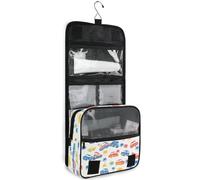 junzan Neceser colgante de Monster Cars para mujeres y hombres, bolsa de cosméticos de viaje con gancho, organizador de maquillaje familiar, color beige, Beige, 18.5"(Unfold) x 9" W x 4" H, Colorido