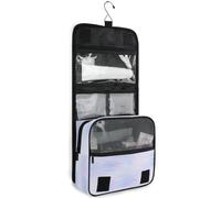 junzan Neceser colgante de teñido anudado azul para mujeres y hombres, bolsa de cosméticos de viaje con gancho, organizador de maquillaje familiar, Azul (Blue Tie Dye), 18.5"(Unfold) x 9" W x 4" H