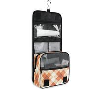 junzan Neceser colgante para mujeres y hombres, a cuadros, bolsa de cosméticos de viaje con gancho, organizador de maquillaje familiar, color naranja quemado, Naranja quemado_1, 18.5"(Unfold) x 9" W x
