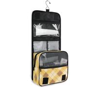 junzan Neceser colgante para mujeres y hombres, a cuadros, color dorado miel, bolsa de cosméticos con gancho, organizador de maquillaje familiar, Oro miel, 18.5"(Unfold) x 9" W x 4" H, Colorido