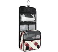 junzan Neceser colgante para mujeres y hombres, a cuadros, color rojo burdeos, bolsa de cosméticos con gancho, organizador de maquillaje familiar, Rojo Borgoña, 18.5"(Unfold) x 9" W x 4" H, Colorido