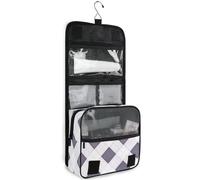 junzan Neceser colgante para mujeres y hombres, bolsa de cosméticos de viaje a cuadros con gancho, organizador de maquillaje familiar, color gris plateado, Gris plateado_3, 18.5"(Unfold) x 9" W x 4" H